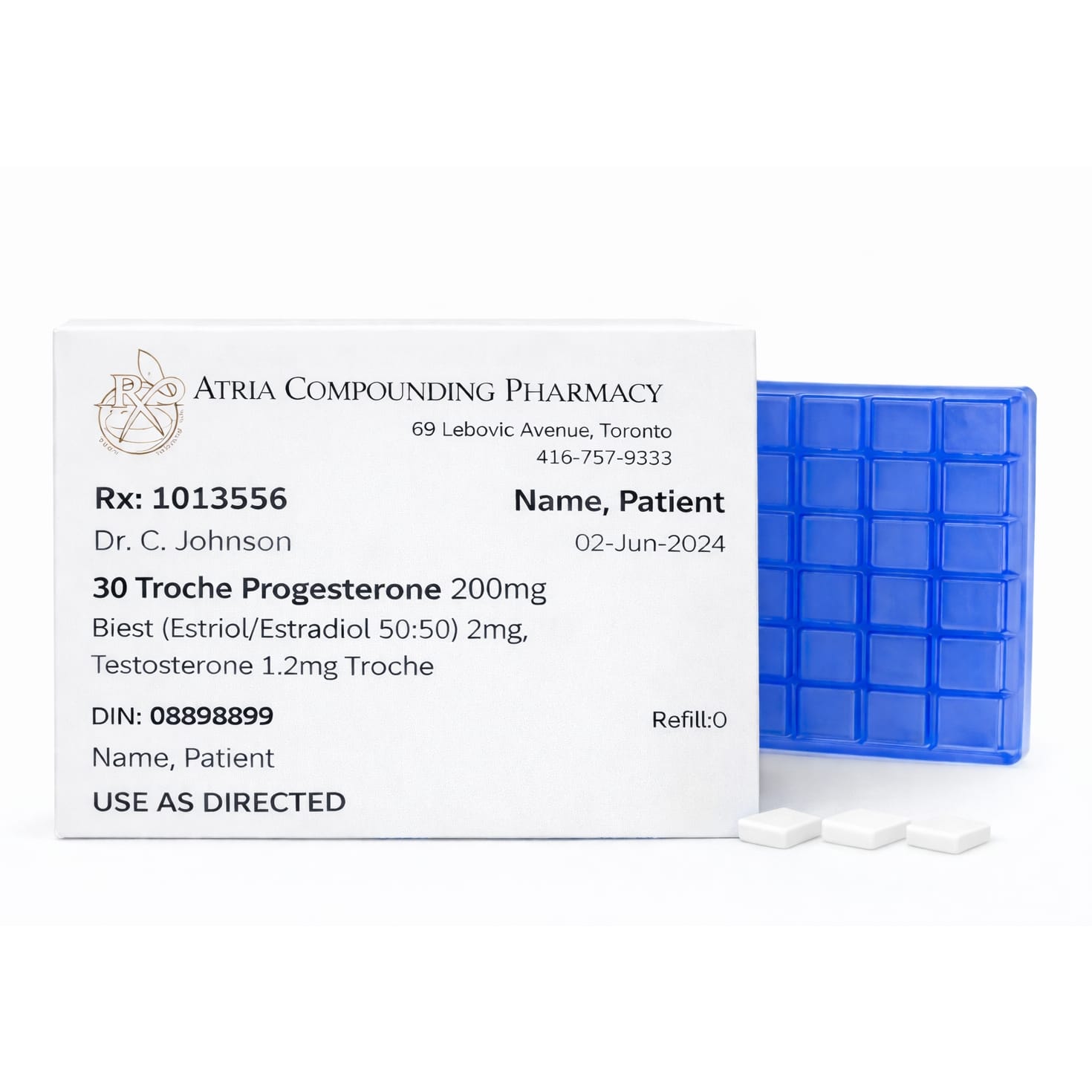 Progesterone 200mg, Biest (Estriol/Estradiol 50:50) 2mg, Testosterone 1.2mg Troche