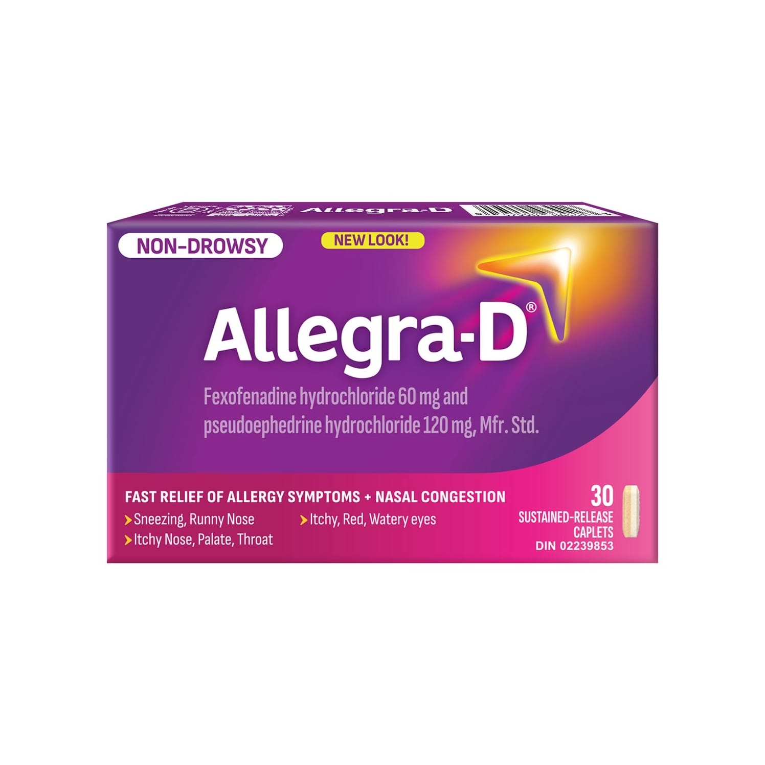 Allegra-D Fexofenadine Hydrochloride 60 mg Pseudoephedrine Hydrochloride 120mg Caplets 30s