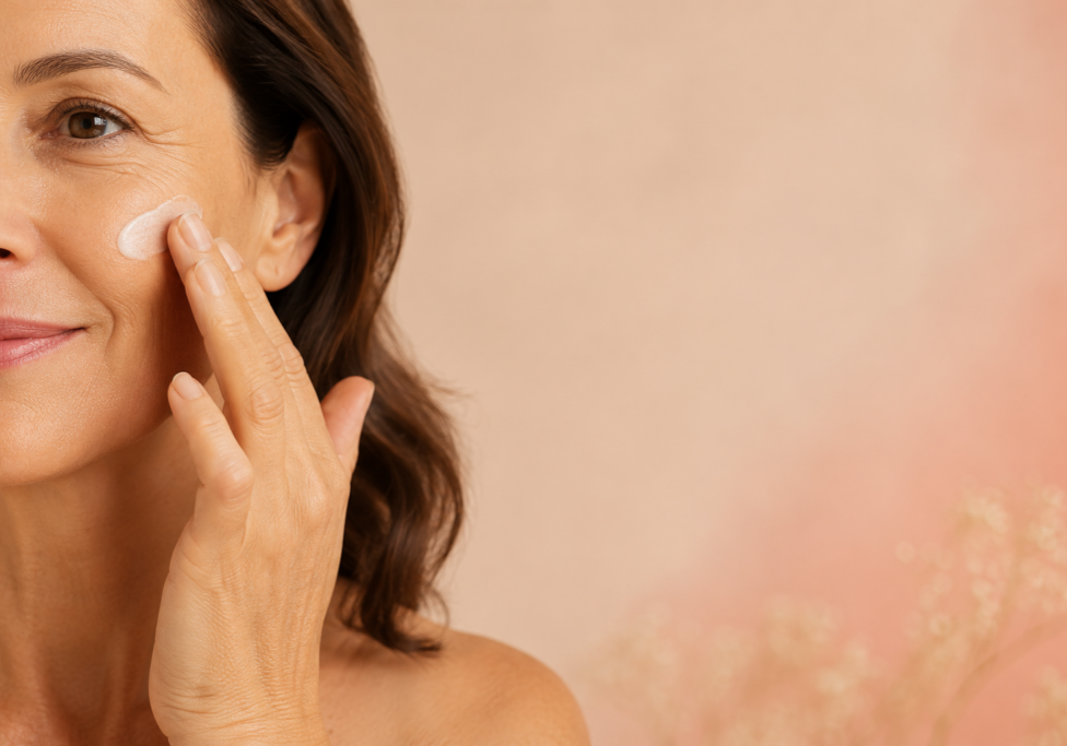 woman applying topical estriol cream for anti-aging